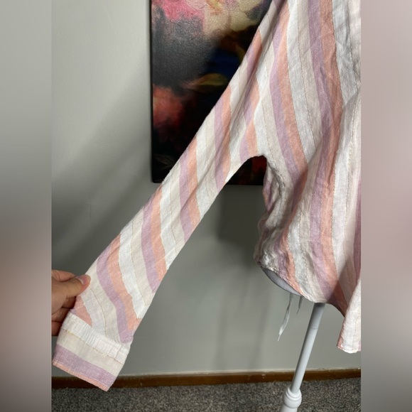 Rails Womens Linen Top Dusk Stripe Alyssa Button Down Pastel Top Metallic Size M - Picture 3 of 10